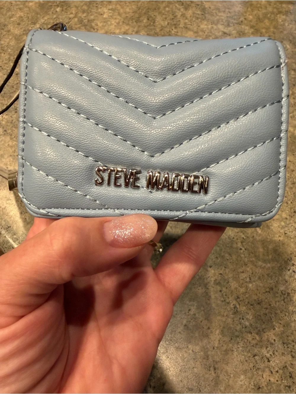 NWT Steve Madden Blue Quilted Card Case Keychain